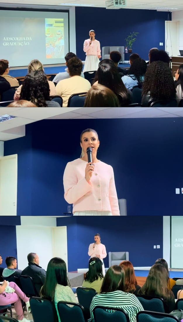 Dra. Brenda Jacob palestrando para uma turma